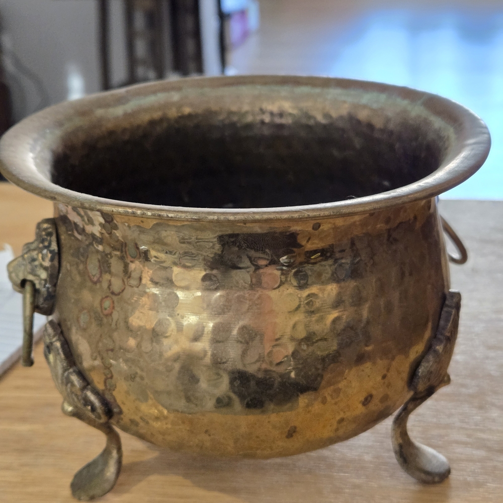 Vintage Hammered Brass Pot